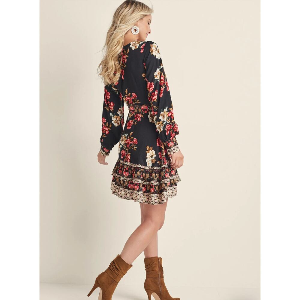 Venus Balloon Sleeve Ruffle Mini Dress w/Flare Skirt Size 4 Flirty Bohowestern